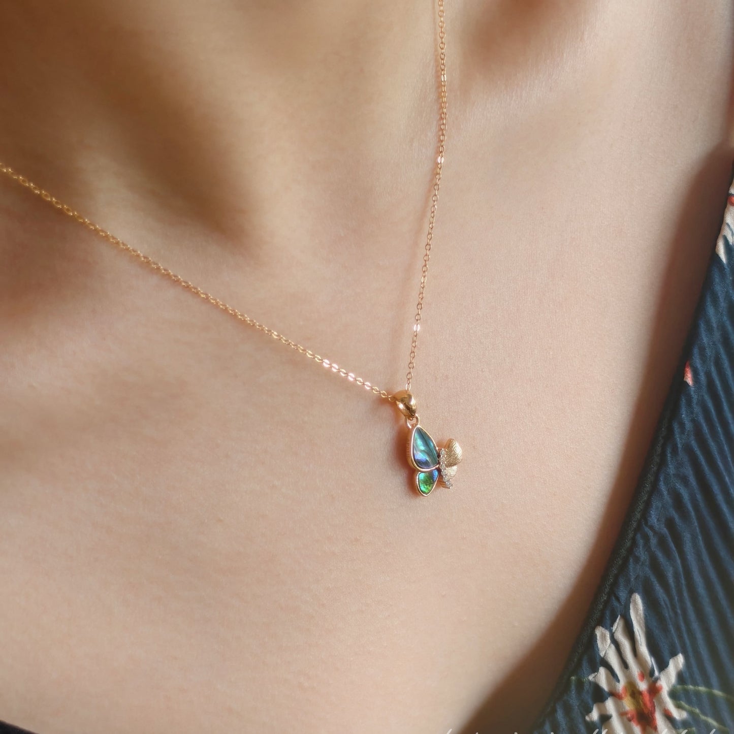 Iridescent Mother-of-Pearl Butterfly Necklace – S925 Sterling Silver Pendant for Women