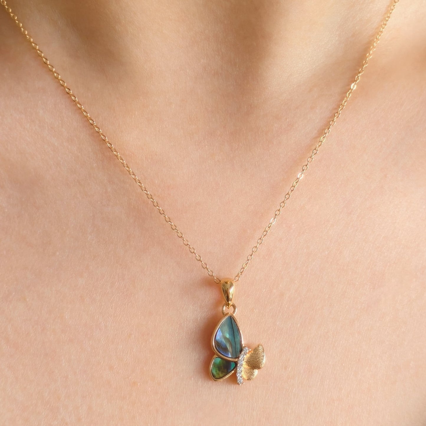 Iridescent Mother-of-Pearl Butterfly Necklace – S925 Sterling Silver Pendant for Women