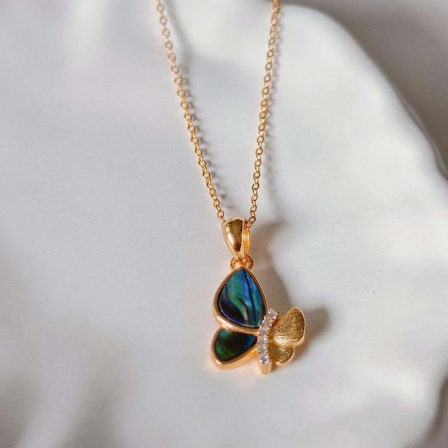 Iridescent Mother-of-Pearl Butterfly Necklace – S925 Sterling Silver Pendant for Women
