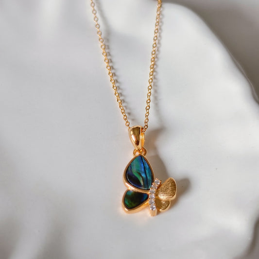 Iridescent Mother-of-Pearl Butterfly Necklace – S925 Sterling Silver Pendant for Women