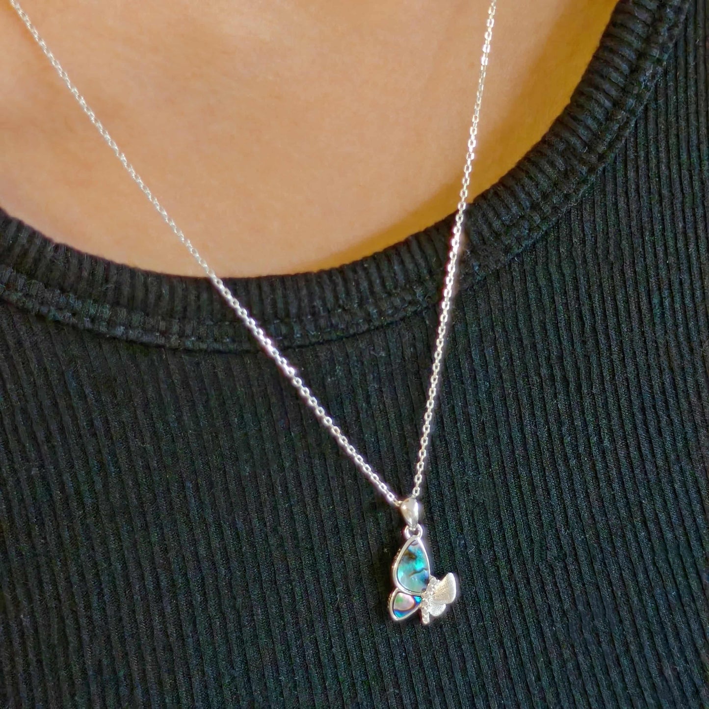 Iridescent Mother-of-Pearl Butterfly Necklace – S925 Sterling Silver Pendant for Women