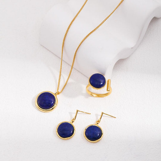 Radiant Lapis Lazuli Jewelry Set – Necklace, Earrings & Ring | S925 Silver