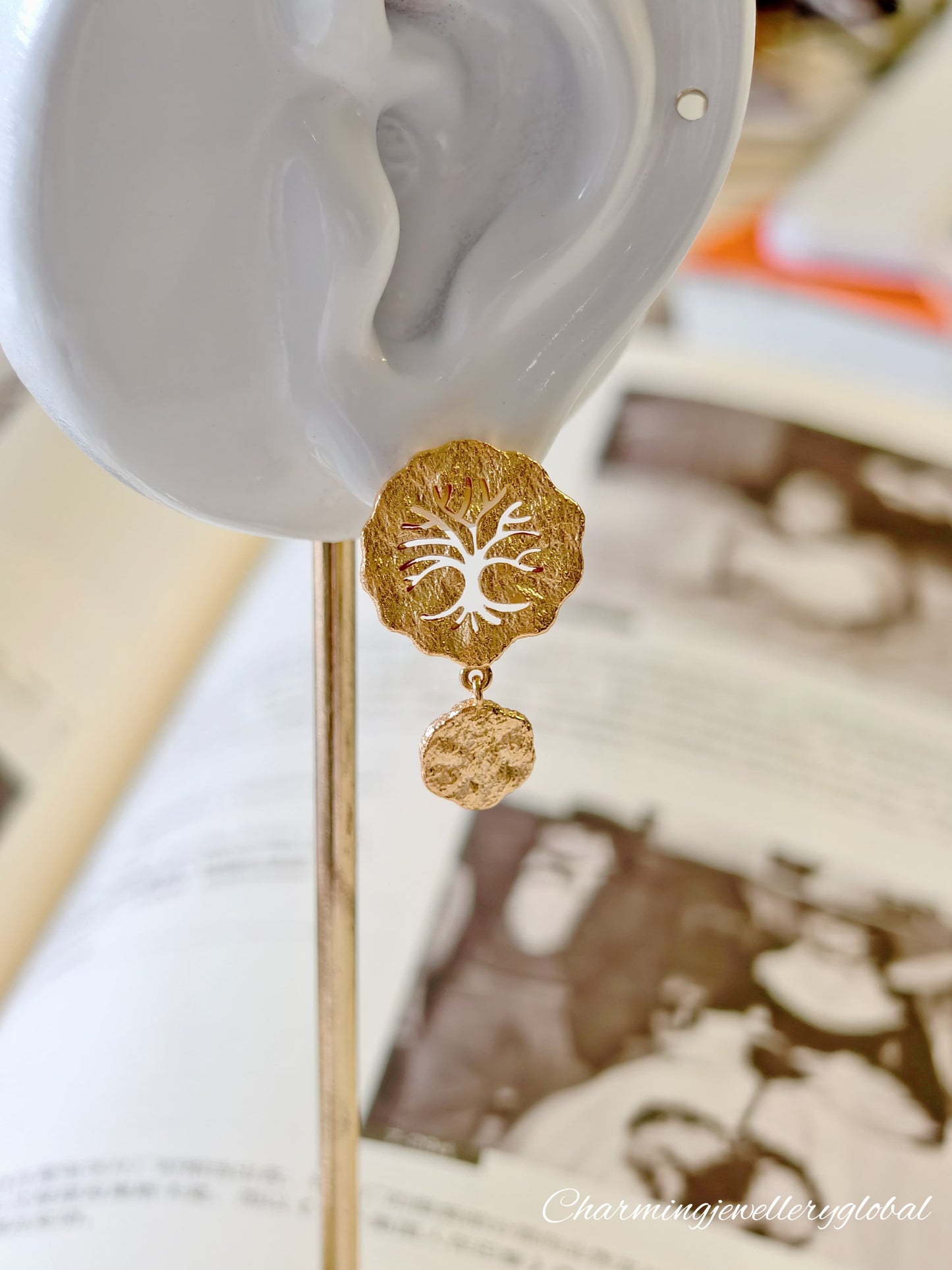 Tree of Life Dangle Earrings – Textured 18K Gold-Plated 925 Silver | Symbolic Statement Jewelry for Women