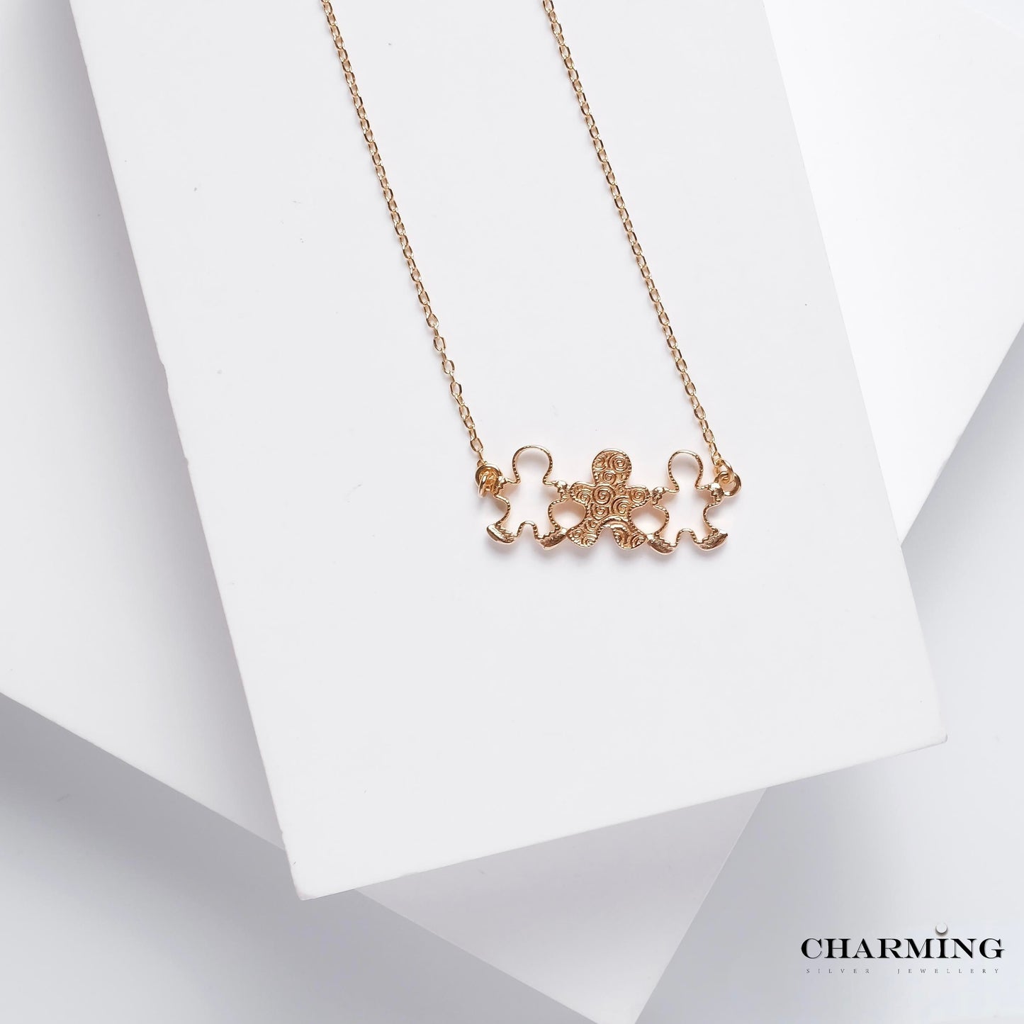 925 Sterling Silver Gingerbread Family Necklace