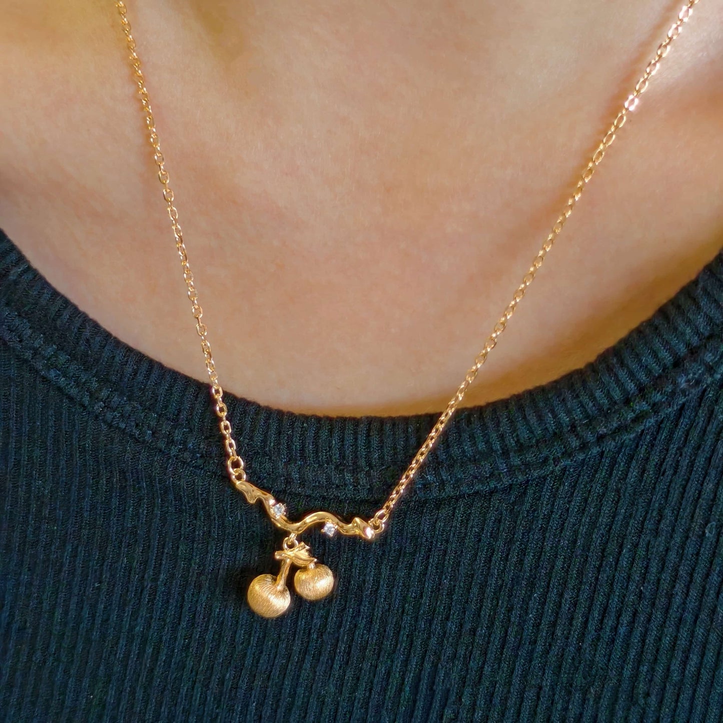 Sterling Silver Cherry Pendant Necklace – Vintage Gold Twin Fruit-Inspired Jewelry