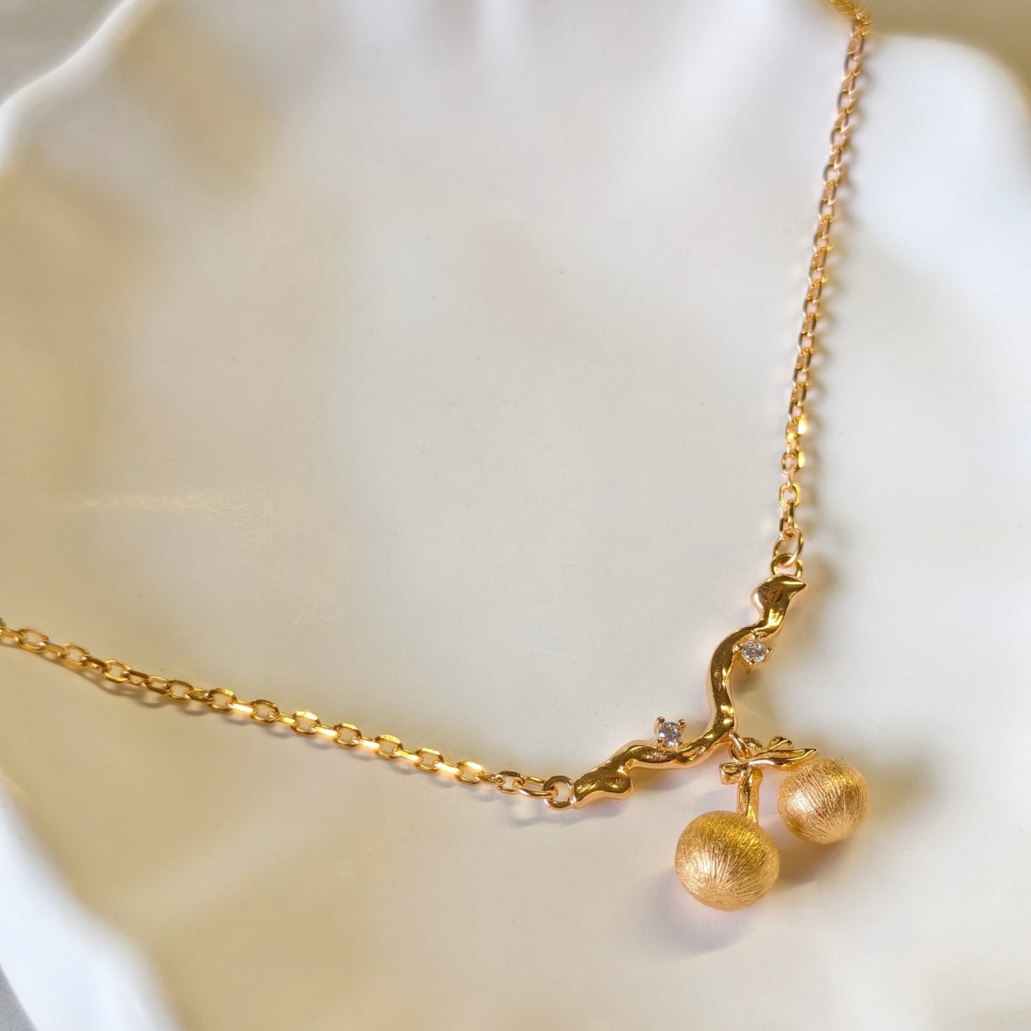 Sterling Silver Cherry Pendant Necklace – Vintage Gold Twin Fruit-Inspired Jewelry