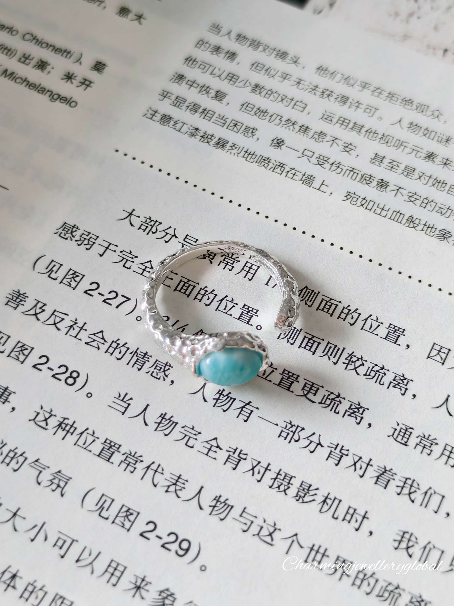 Sterling Silver Larimar Open Ring – Adjustable Tranquility Jewelry