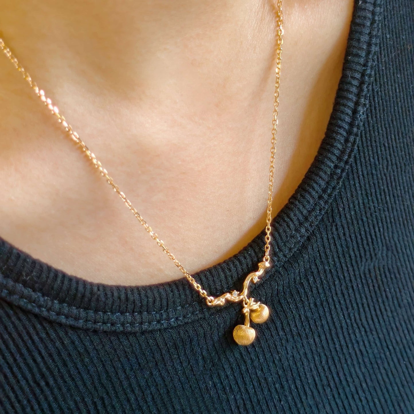 Sterling Silver Cherry Pendant Necklace – Vintage Gold Twin Fruit-Inspired Jewelry