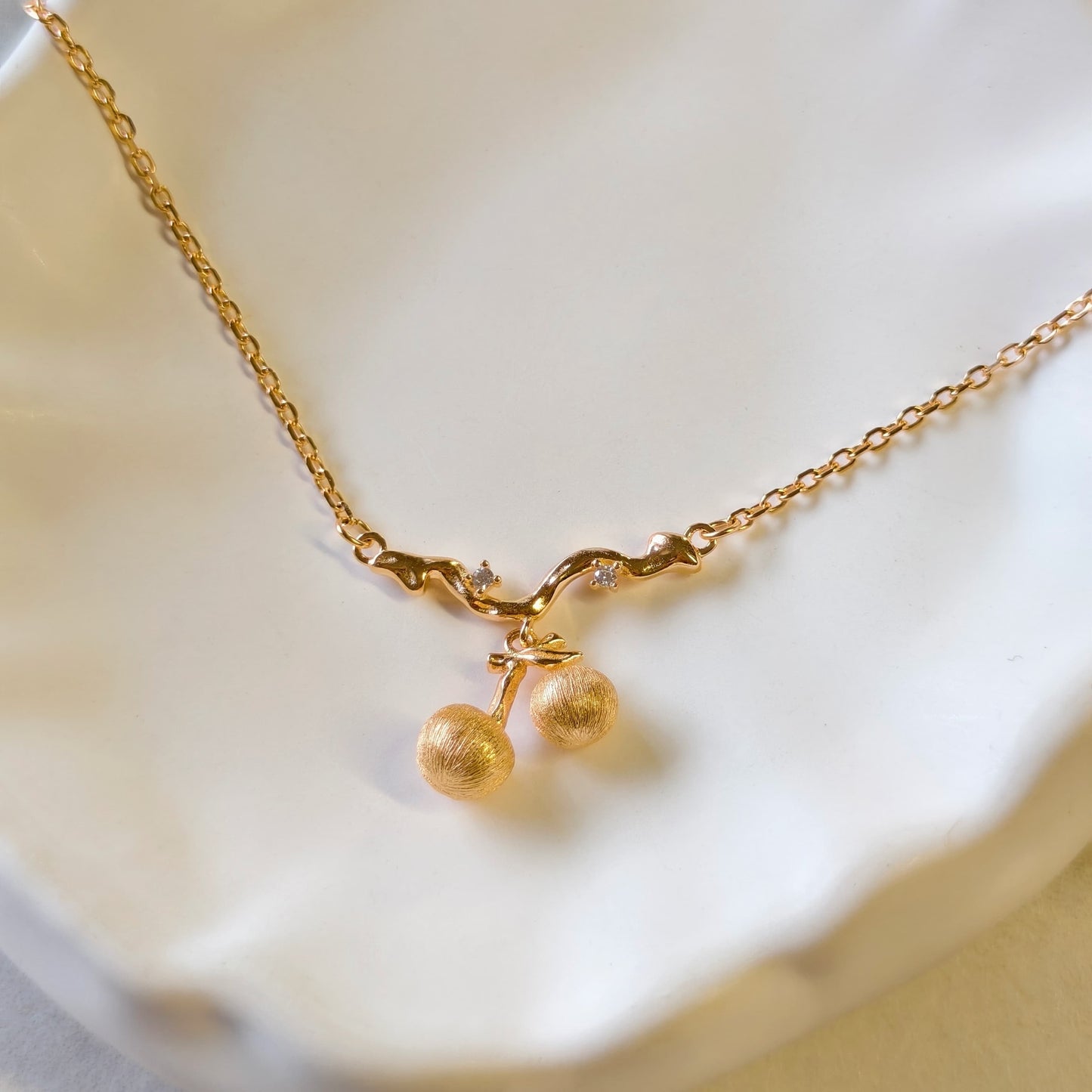 Sterling Silver Cherry Pendant Necklace – Vintage Gold Twin Fruit-Inspired Jewelry