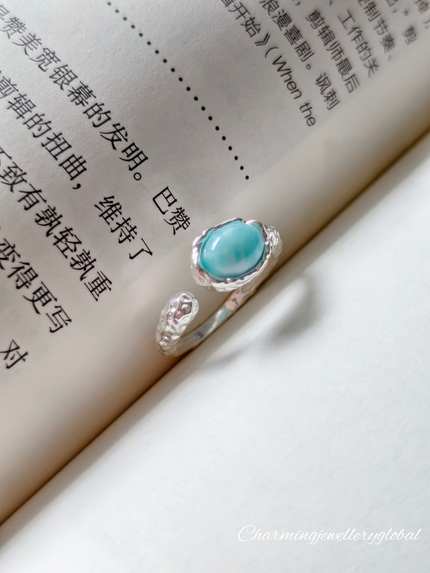 Sterling Silver Larimar Open Ring – Adjustable Tranquility Jewelry