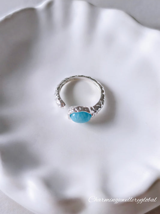 Sterling Silver Larimar Open Ring – Adjustable Tranquility Jewelry