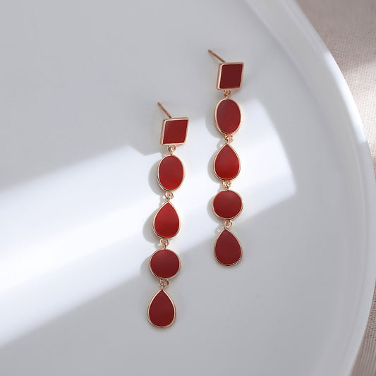 Chinese Red Glaze Dangling Earrings