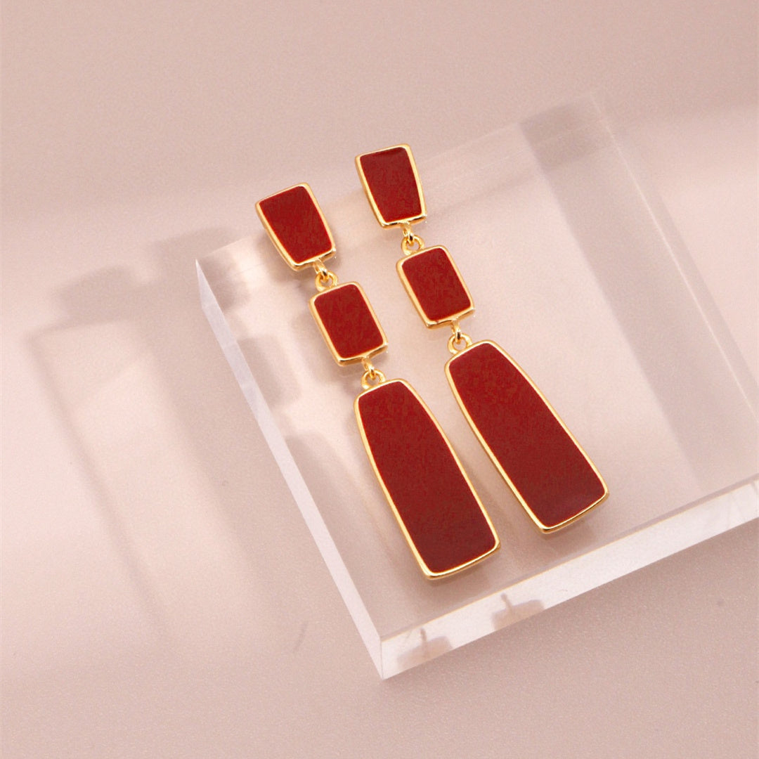 Drape Chinese Red Uranium Drop Earrings