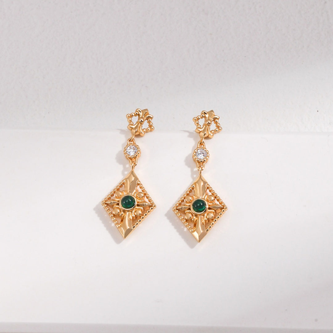Elegant Royal Charm Vintage Gold S925 Sterling Silver Zircon Earrings