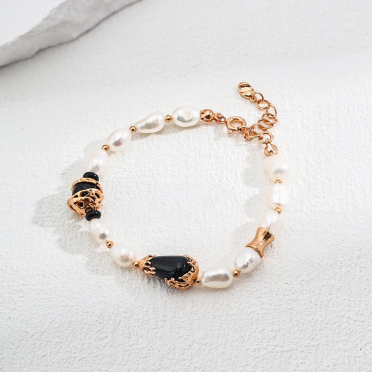 Natural Pearl and Black Agate Bracelet