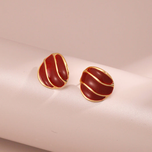 Red Retro Striped Drip Uranium Earrings