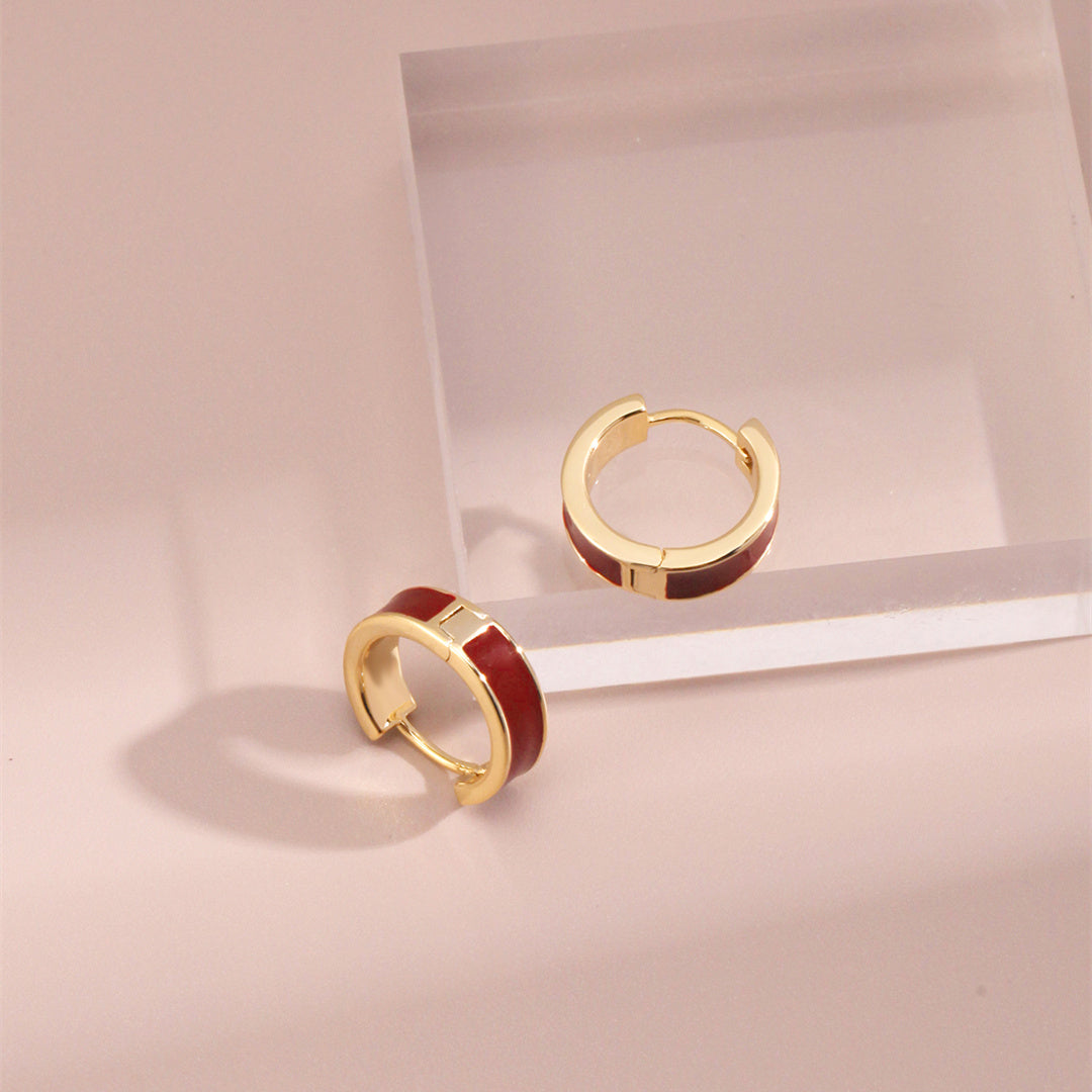 Vintage Gold and Red Drip Enamel Earrings