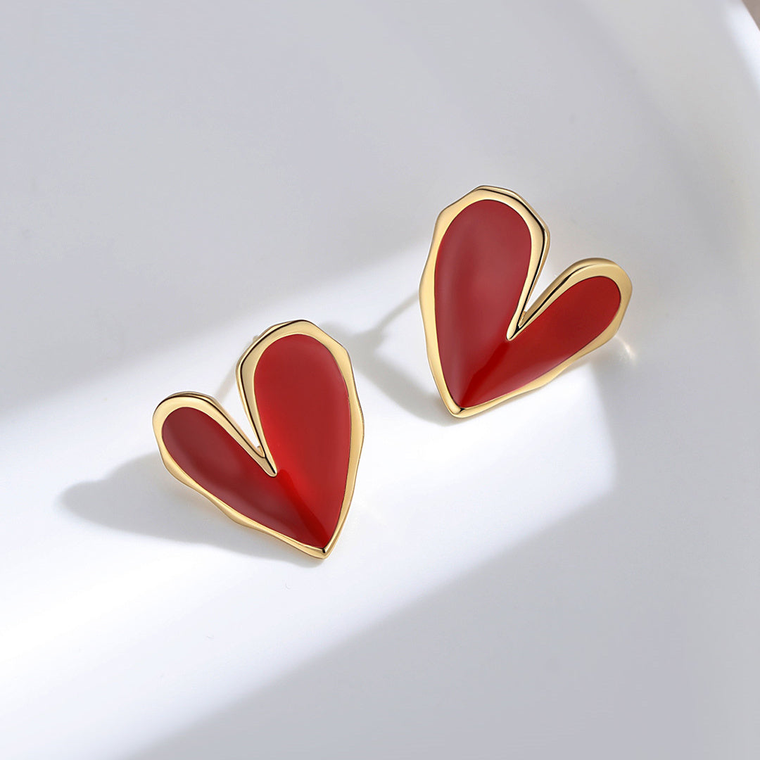 Vintage Red Pure Silver Drip Glaze Earrings