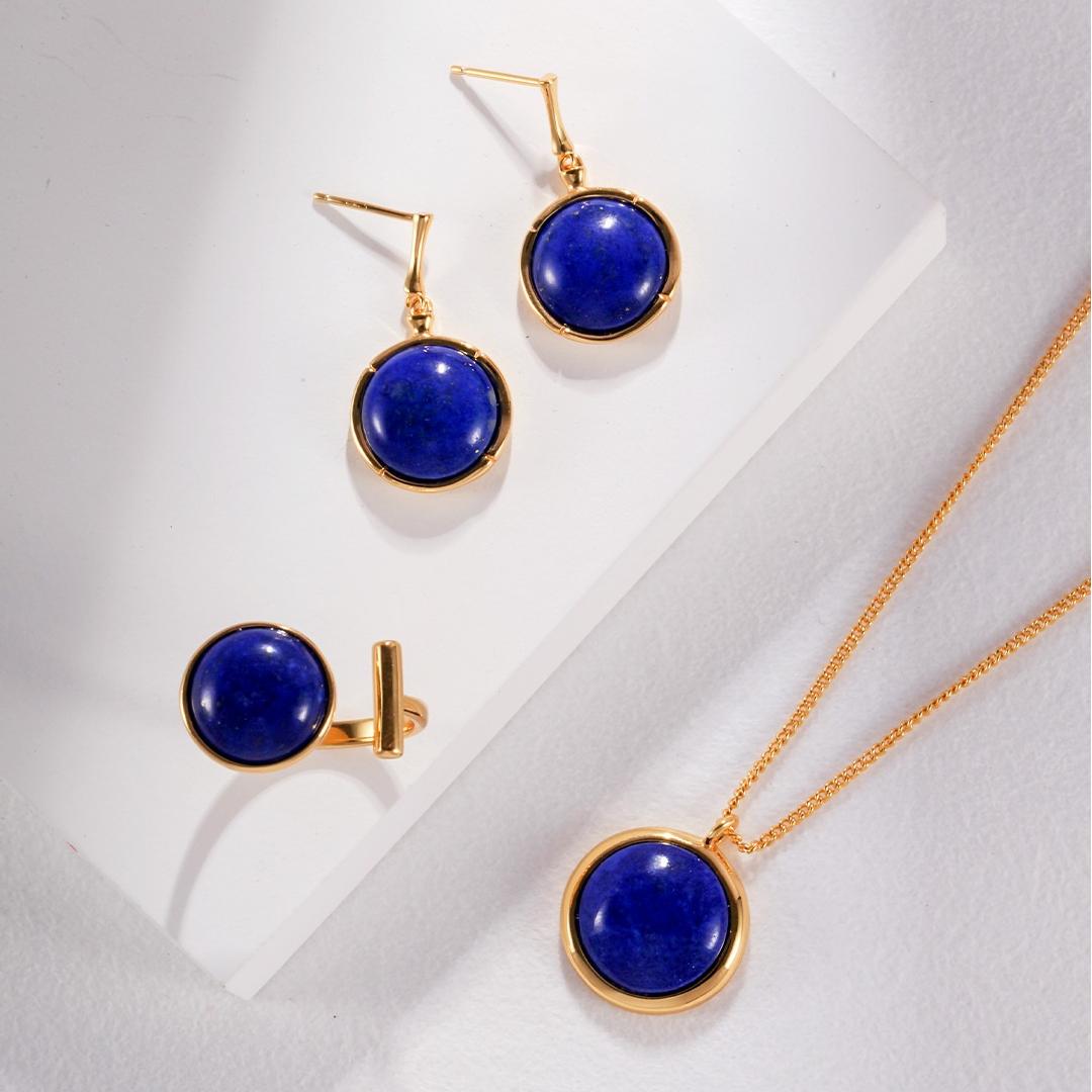 Radiant Lapis Lazuli Jewelry Set – Necklace, Earrings & Ring | S925 Silver
