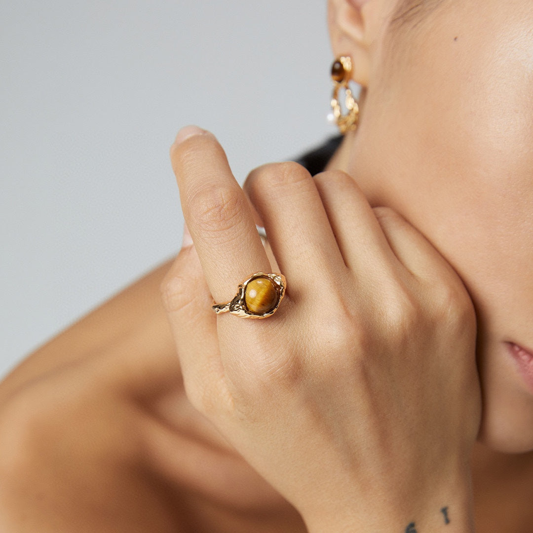 Tiger Eye Natural Stone Sterling Silver Ring