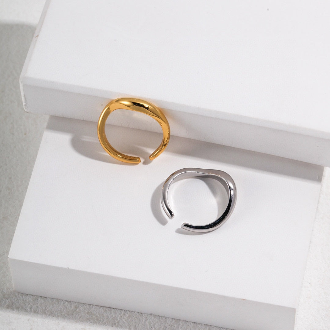 Minimalist S925 Sterling Silver Open Ring – Adjustable Gold & Silver Finish | Modern Unisex Jewelry