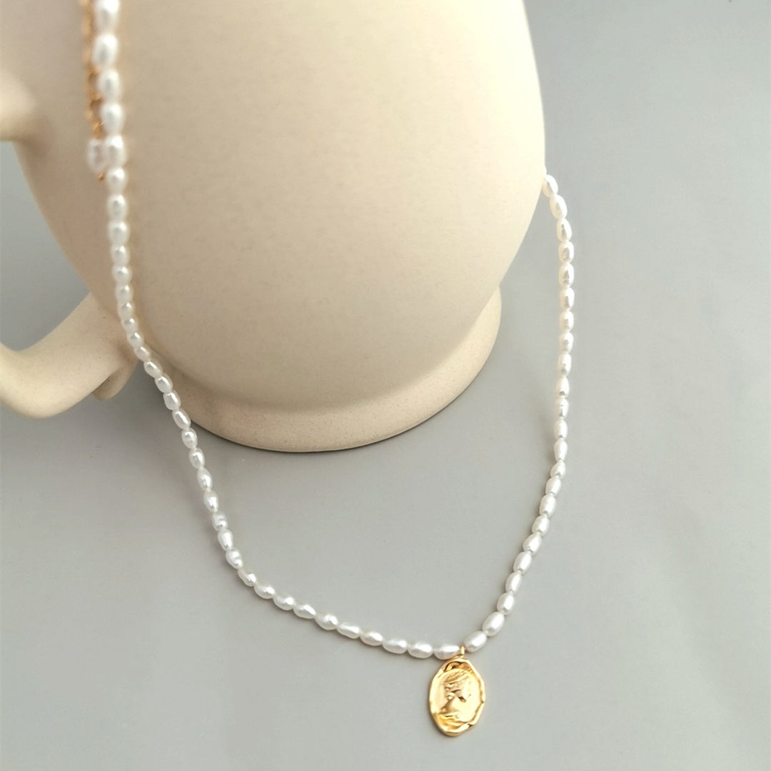 Figurine Pendant Freshwater Pearl Chain Necklace