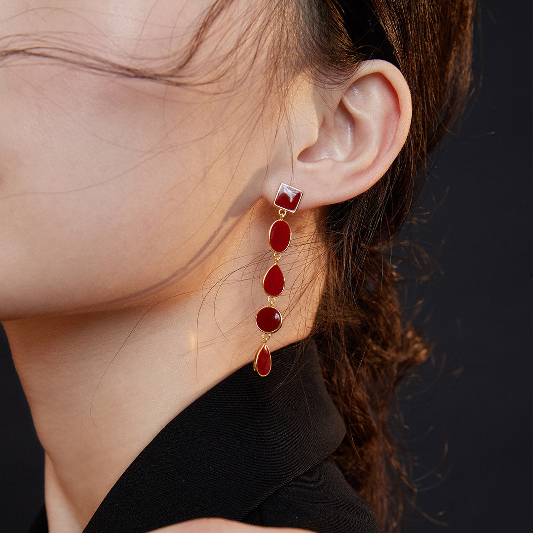 Chinese Red Glaze Dangling Earrings