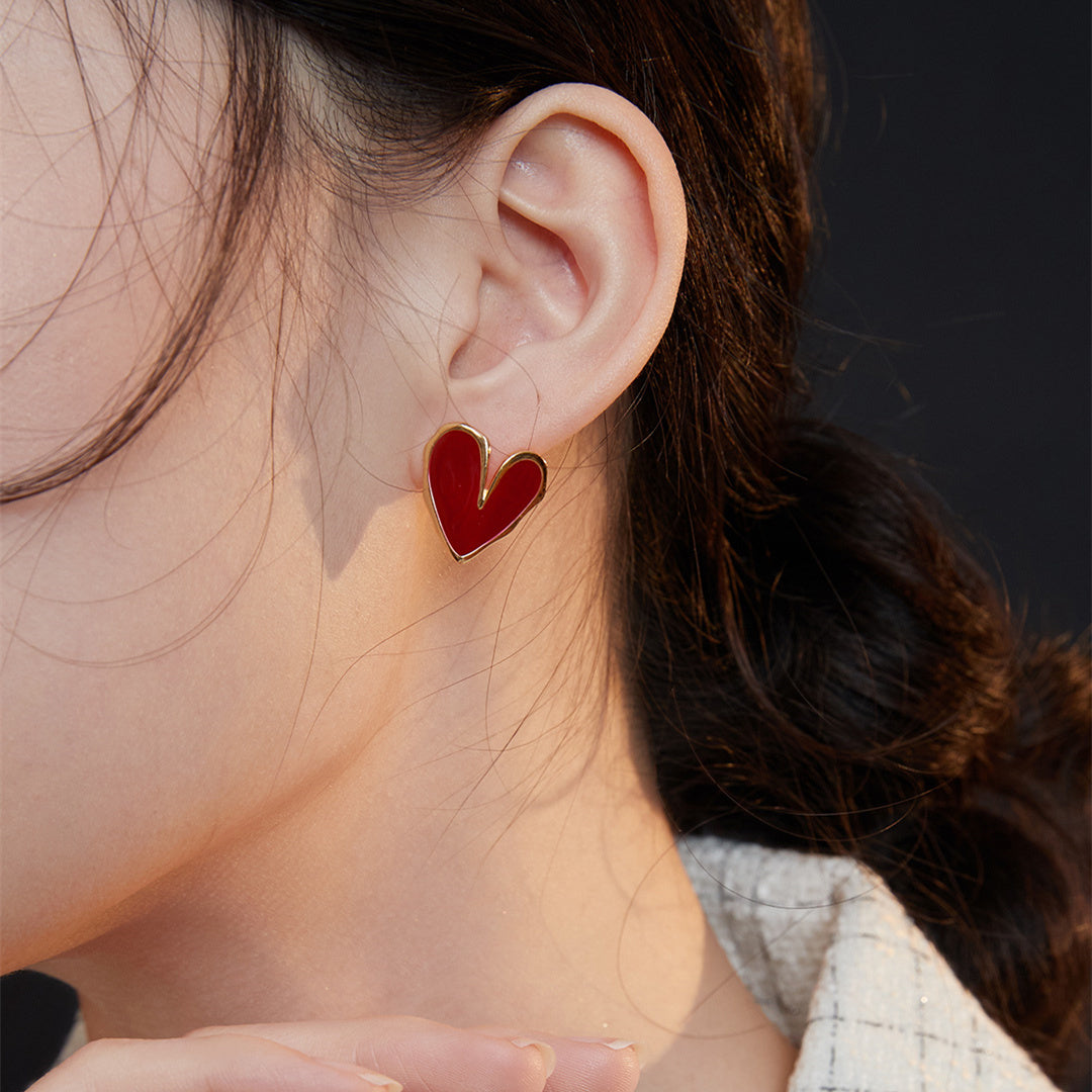 Vintage Red Pure Silver Drip Glaze Earrings