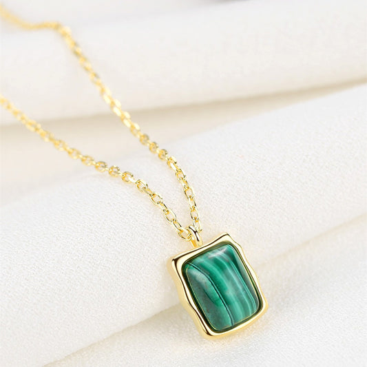 Pure Silver Malachite Pendant Necklace