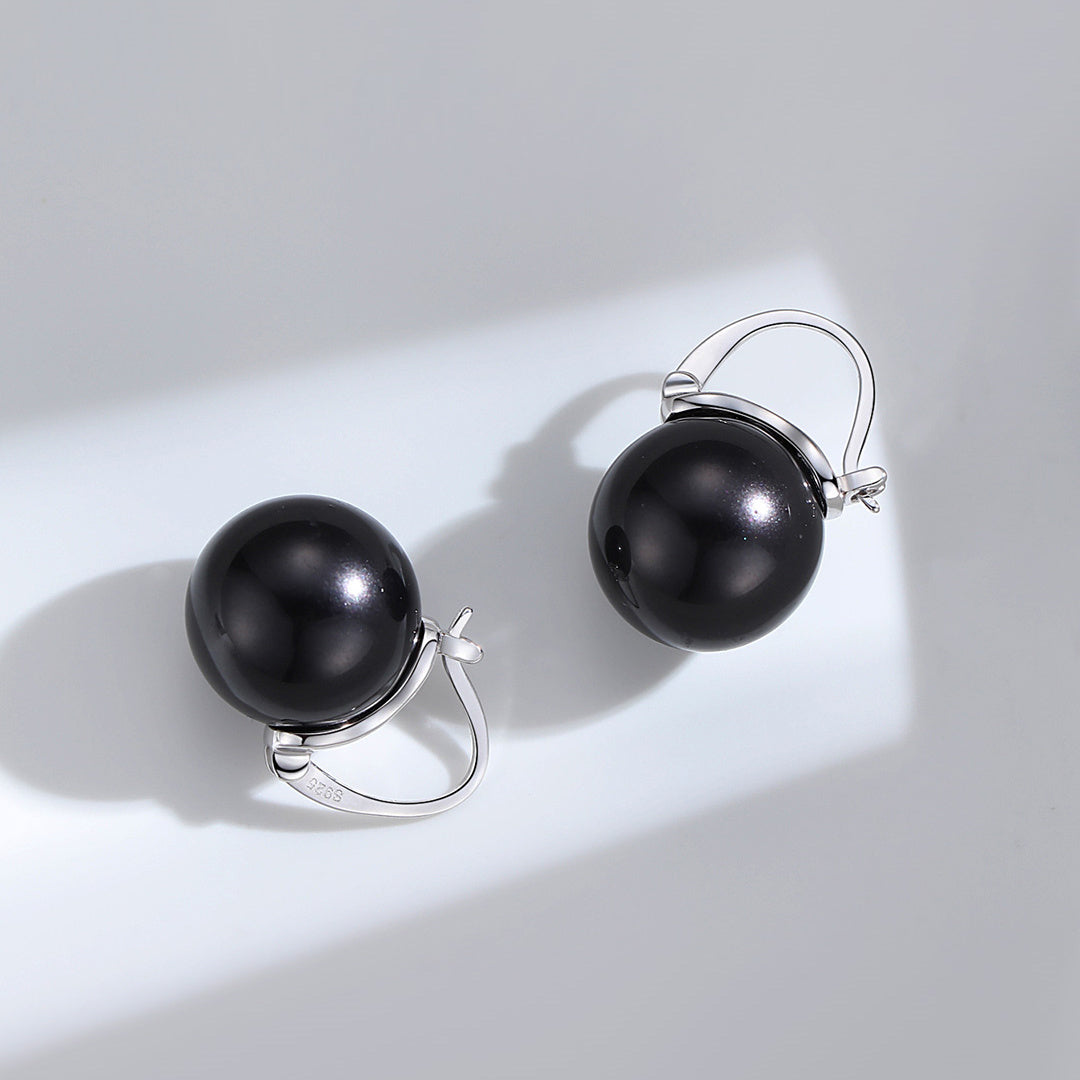 Sterling Silver Black Shell Pearl Earrings