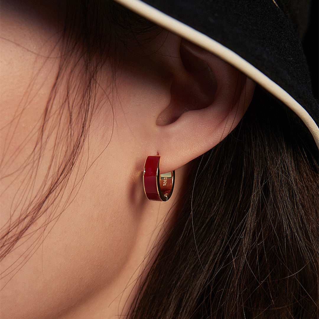 Vintage Gold and Red Drip Enamel Earrings