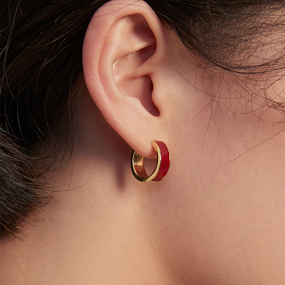 Vintage Gold and Red Drip Enamel Earrings