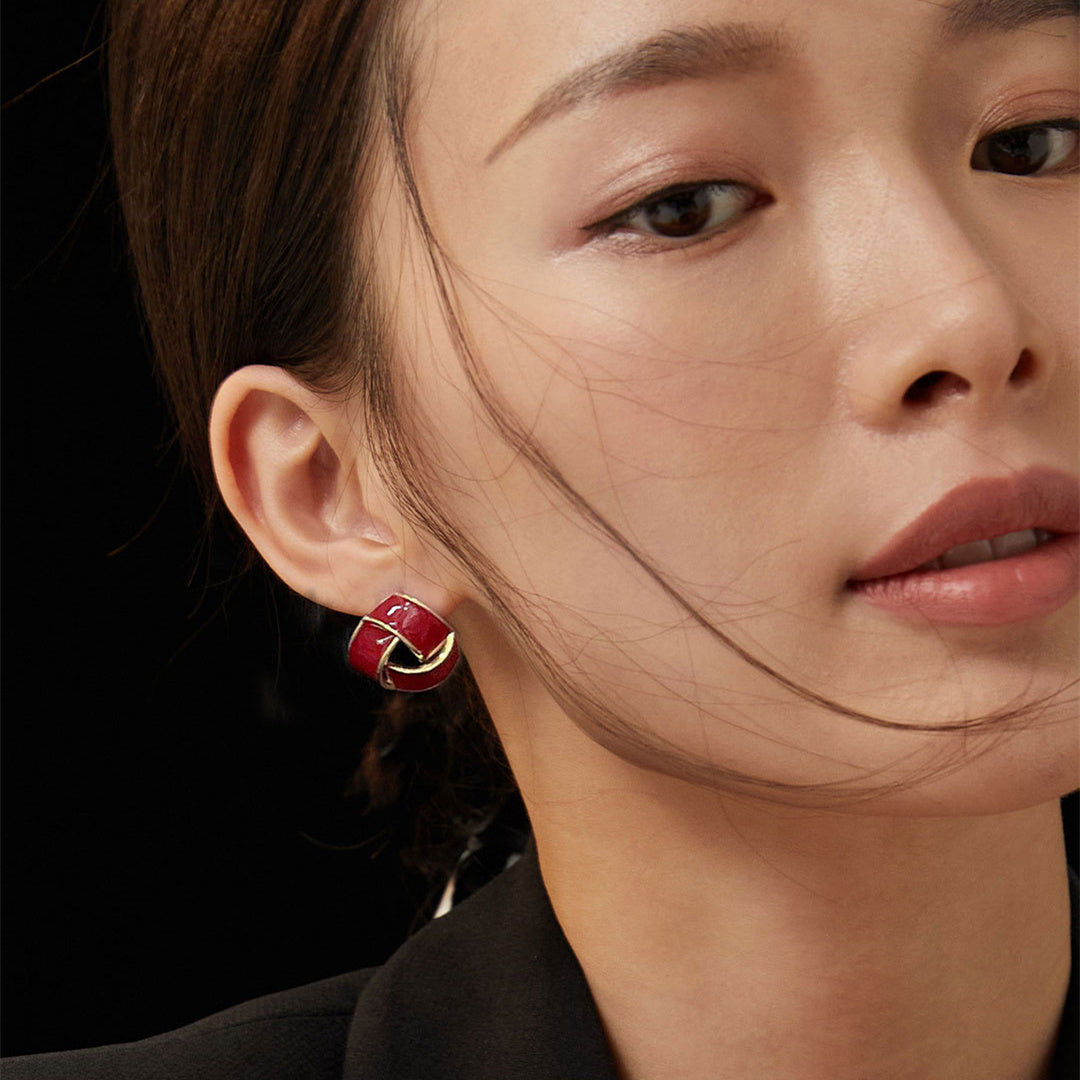 China Red Woven Drop Uranium Earrings