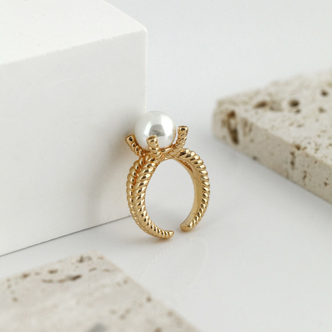 Stylish Minimalist Adjustable Pearl Ring