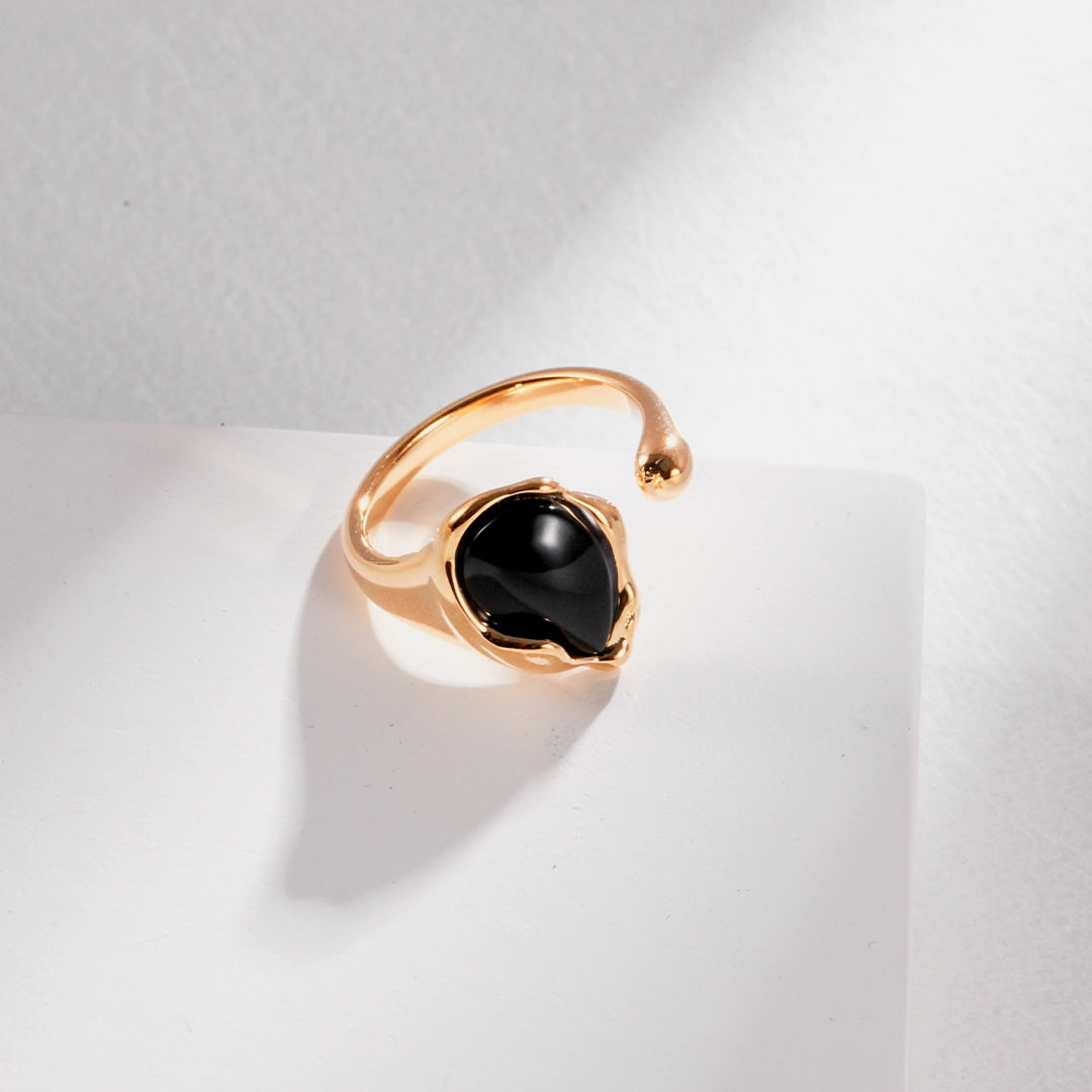 Natural Fluid Design S925 Sterling Silver Onyx Ring