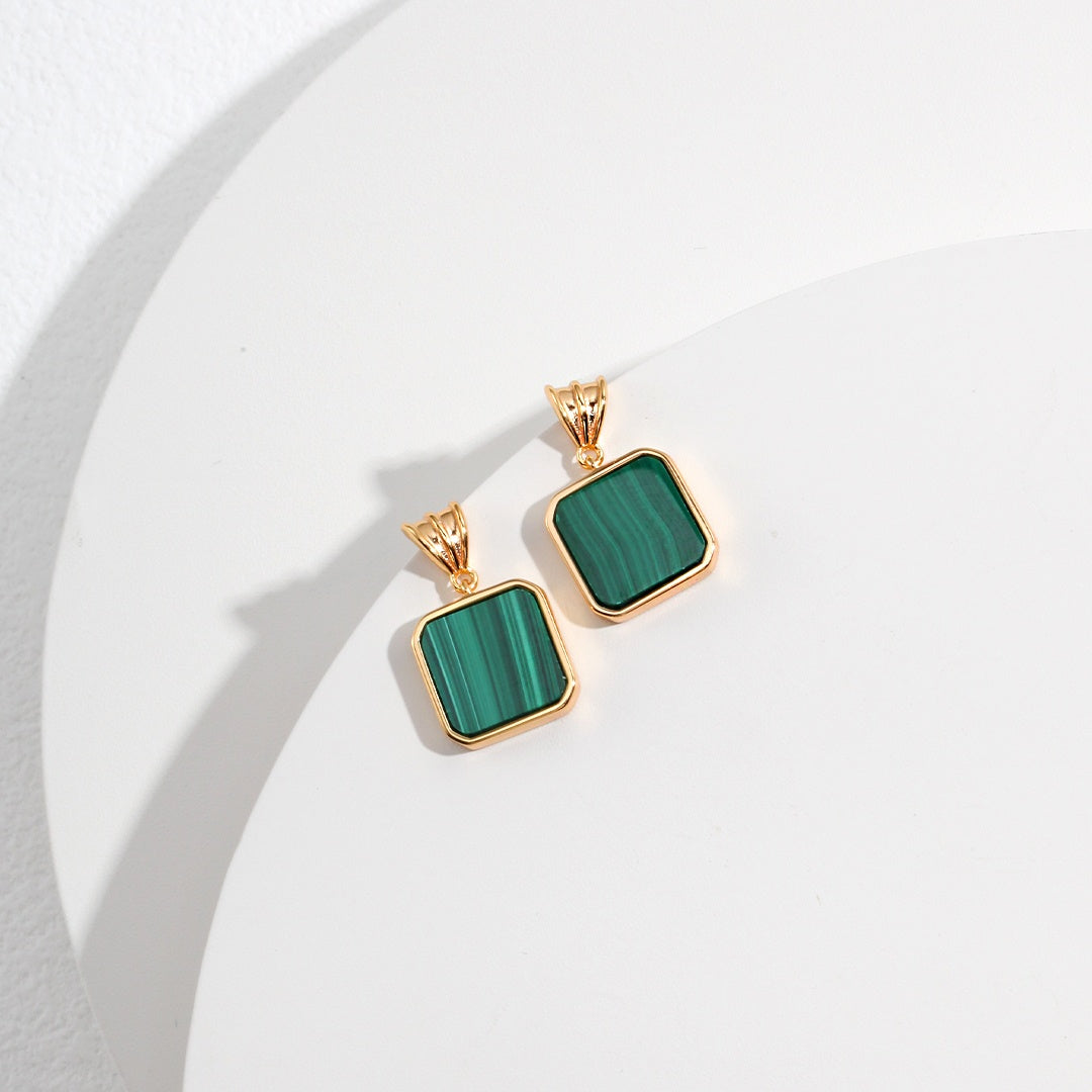 S925 Gold-Plated Malachite Jewelry Set – Elegant Green Gemstone Necklace & Earrings for Effortless Chic