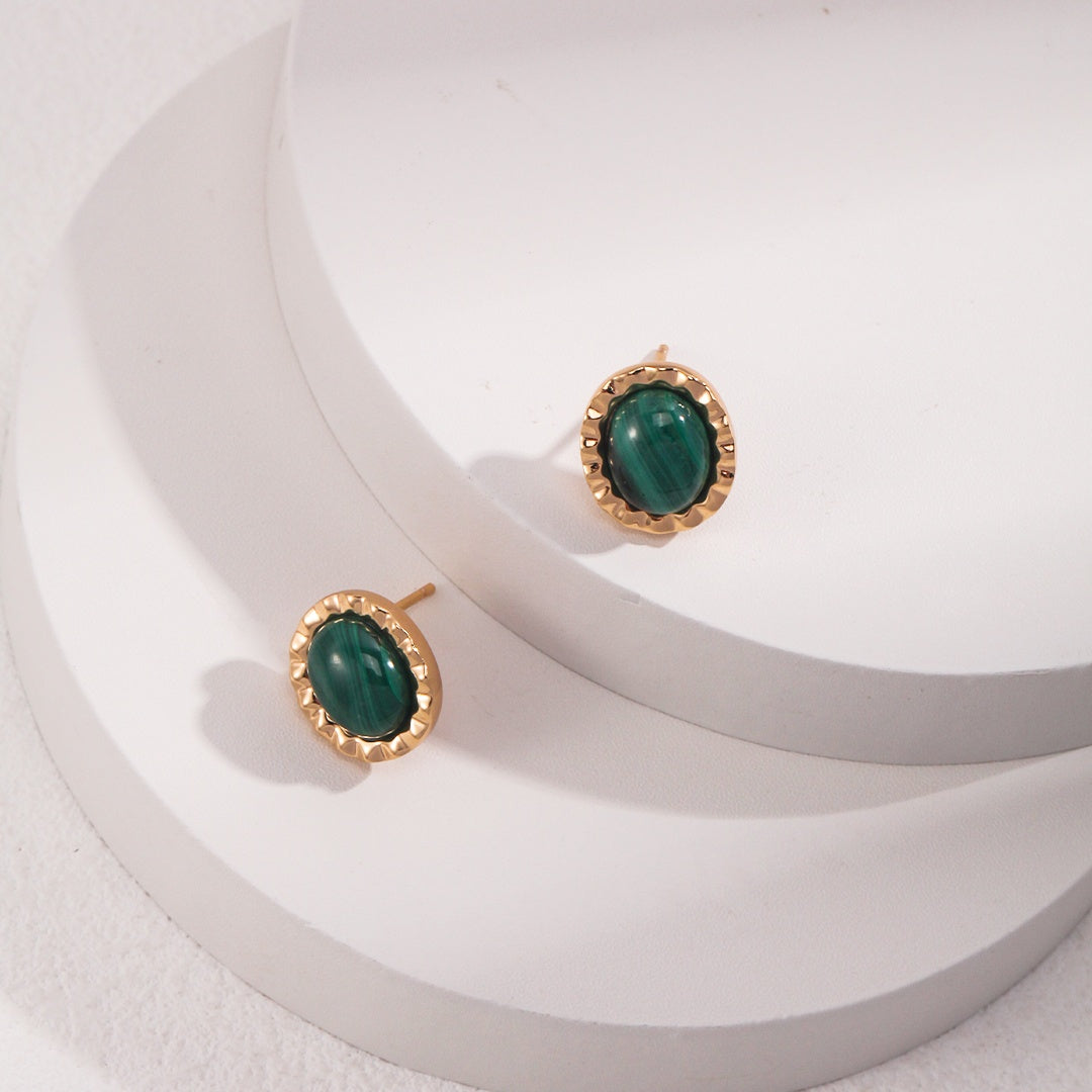 Vintage Inspired Pure Silver Malachite Earrings