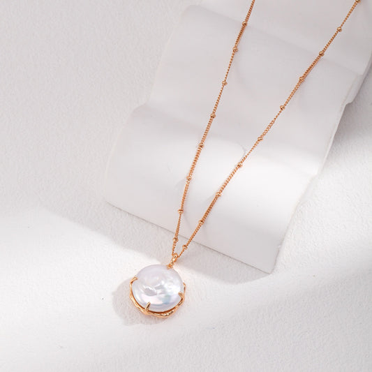 Dual-Sided Baroque Pearl Pendant Necklace | Vintage Gold Plated S925 Silver