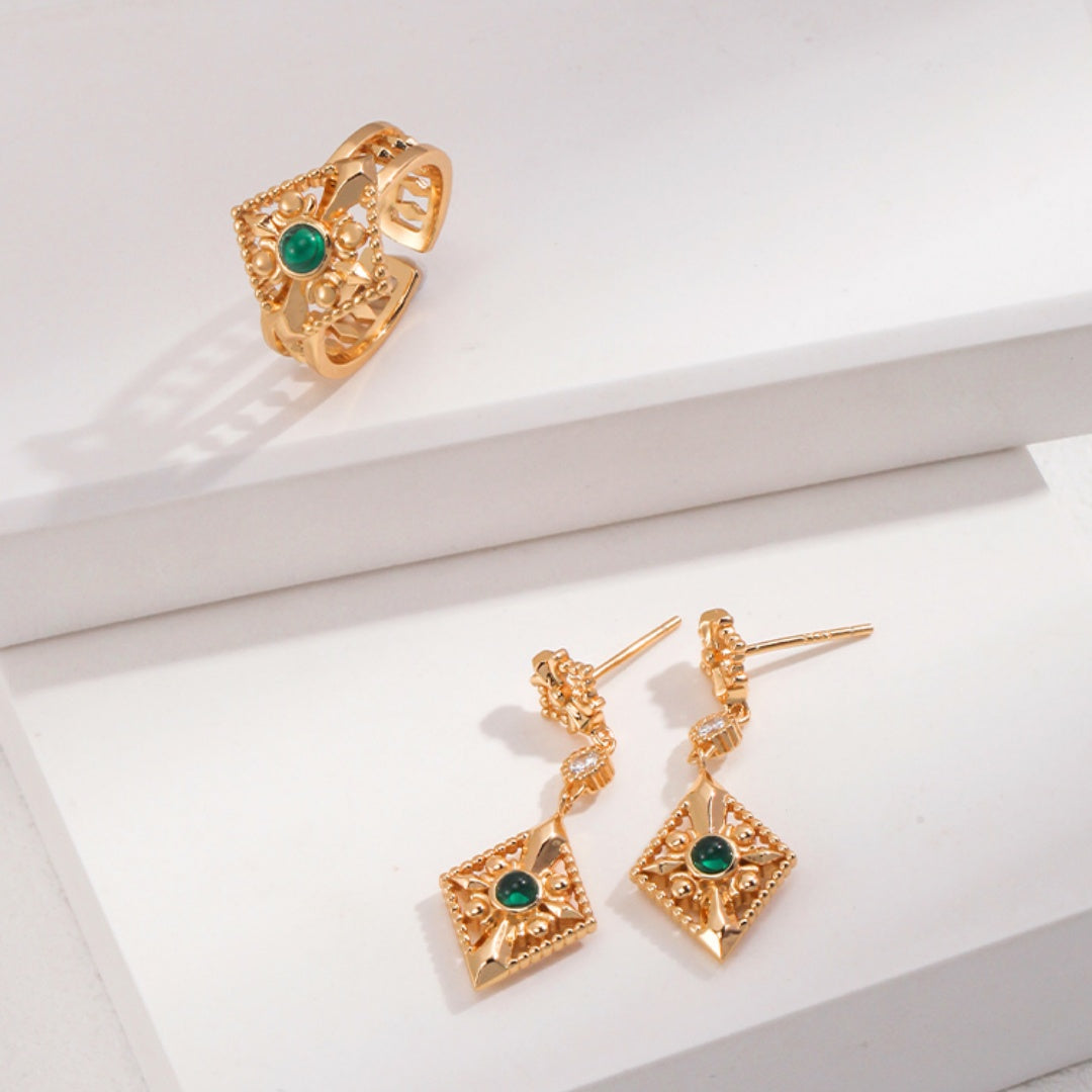 Elegant Royal Charm Vintage Gold S925 Sterling Silver Zircon Earrings