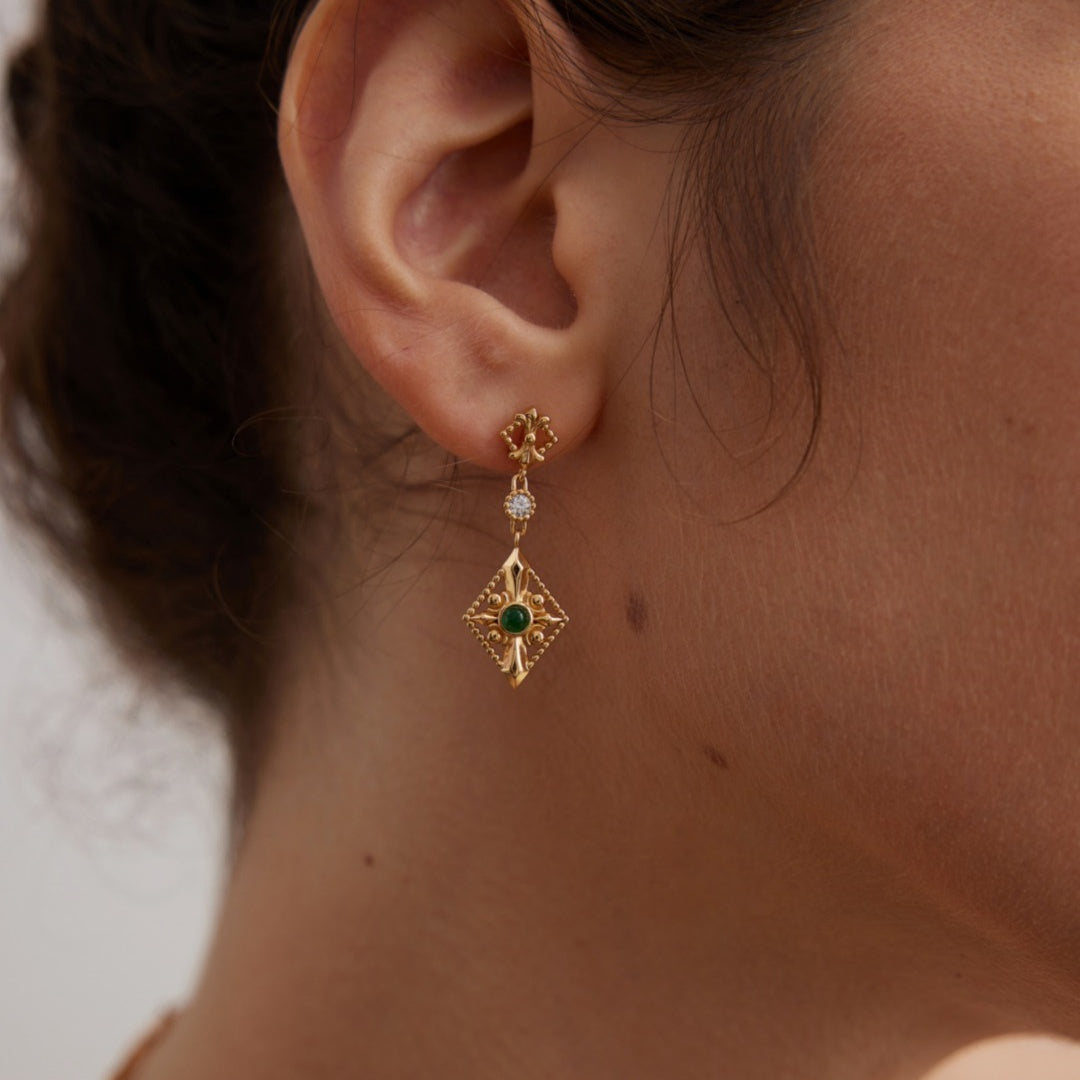 Elegant Royal Charm Vintage Gold S925 Sterling Silver Zircon Earrings