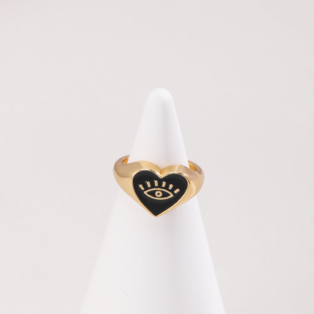 Minimalist Pure Silver Enamel Heart-Shaped Ring