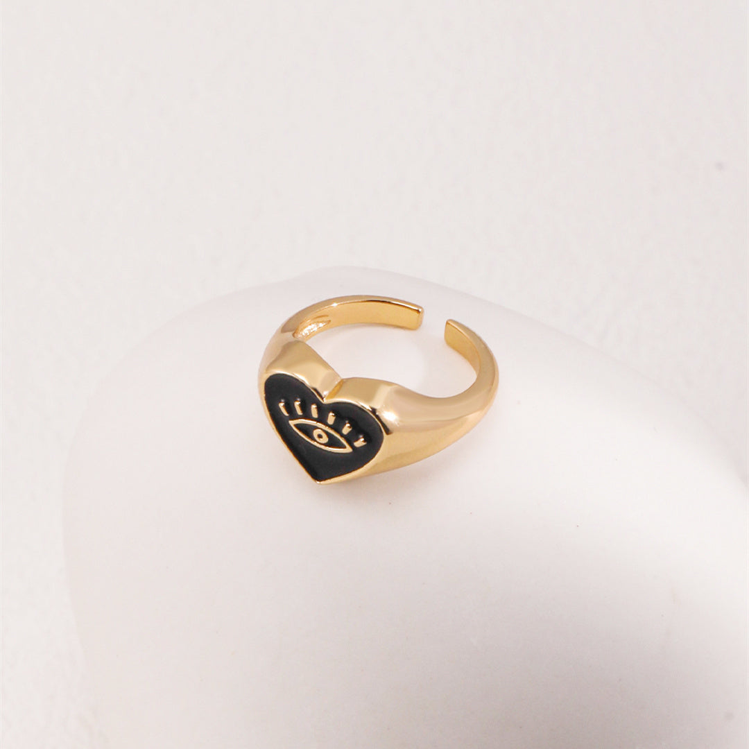 Minimalist Pure Silver Enamel Heart-Shaped Ring