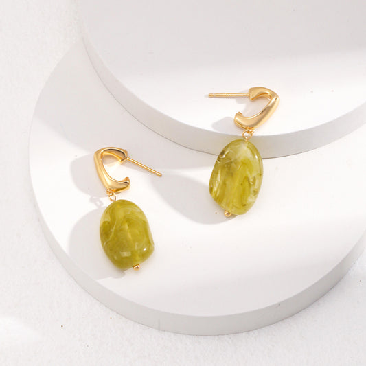 Sterling Silver Modern Green Resin Earrings