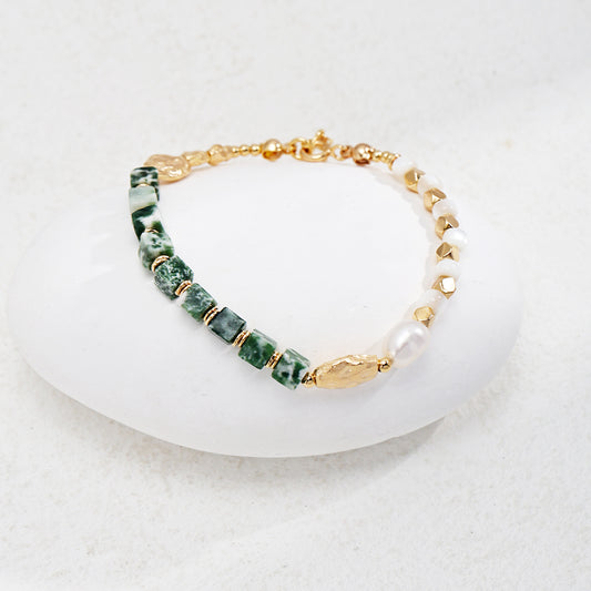 Verdant square jade pearl bracelet