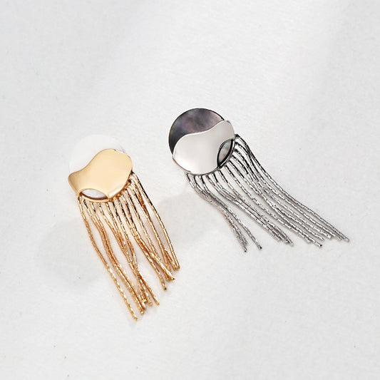 Elegant Mother of Pearl Tassel Earrings | 925 Sterling Silver Dangle Earrings | Minimalist Shell Drop Earrings for Women