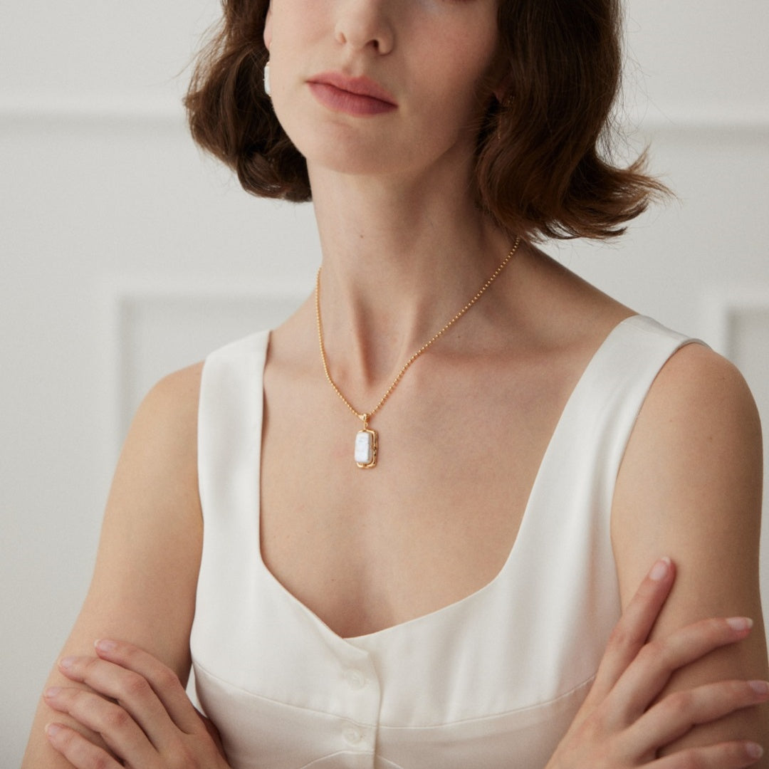 Vintage Gold Pearl Face Pendant Necklace | Natural Freshwater Pearl & S925 Silver | Retro Baroque Jewelry