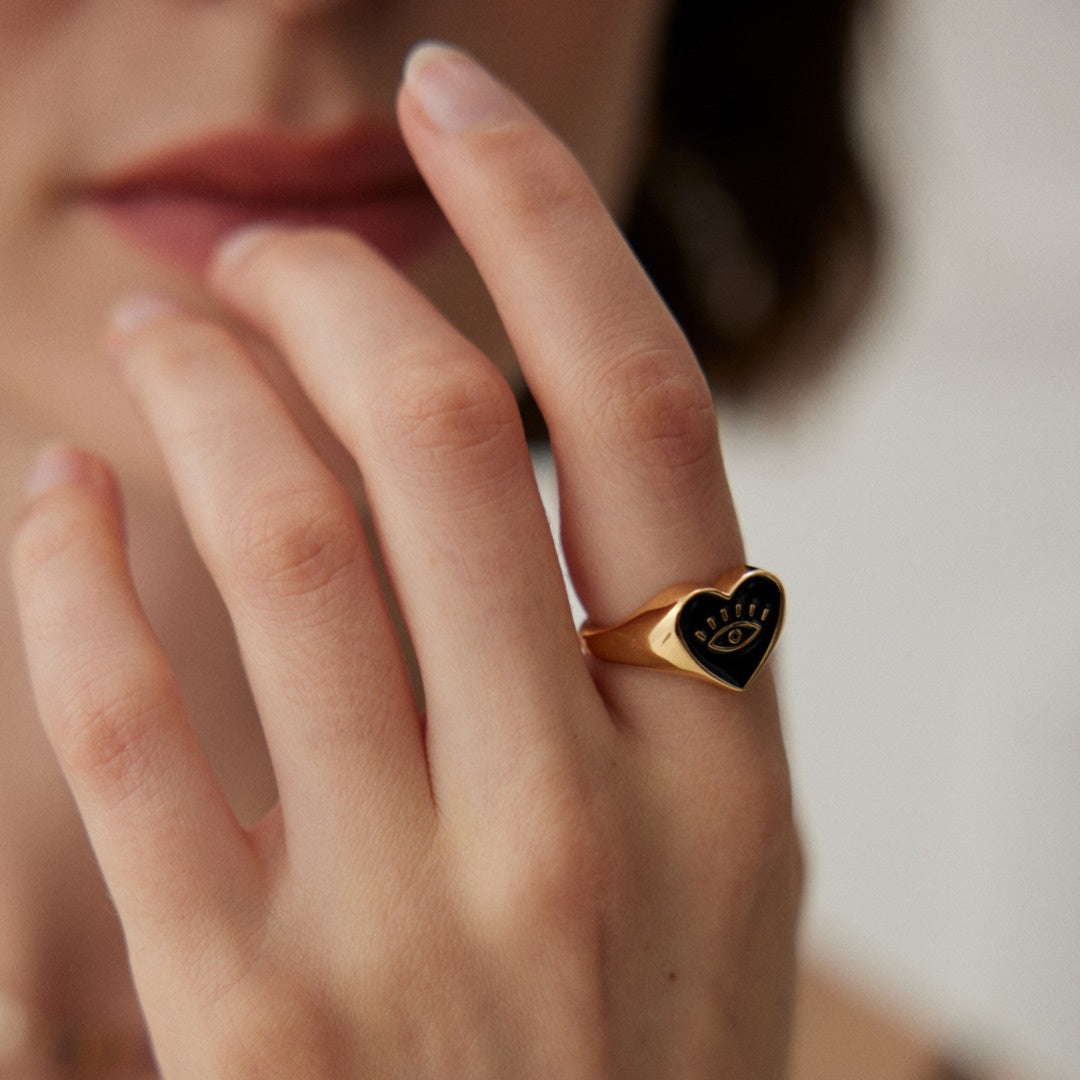 Minimalist Pure Silver Enamel Heart-Shaped Ring