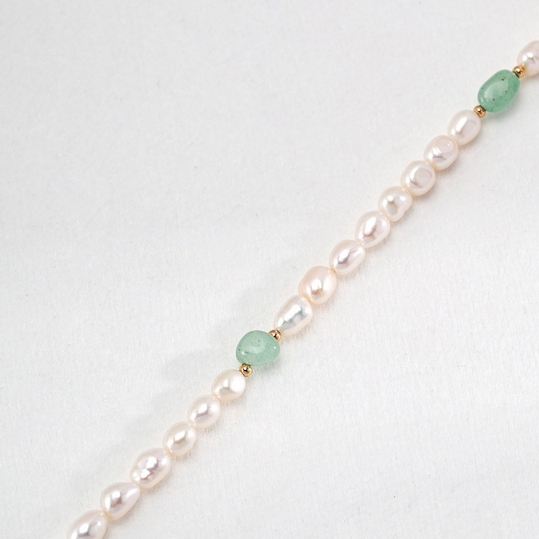 S925 Sterling Silver Pearl Necklace with Natural Jade Beads | Minimalist French Vintage Elegance