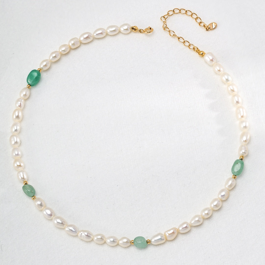 S925 Sterling Silver Pearl Necklace with Natural Jade Beads | Minimalist French Vintage Elegance