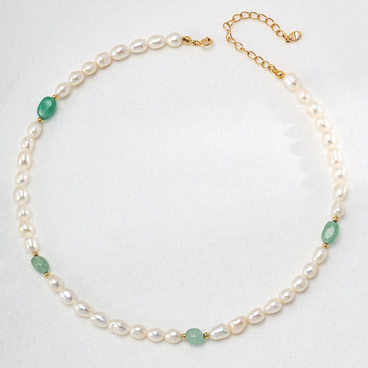 S925 Sterling Silver Pearl Necklace with Natural Jade Beads | Minimalist French Vintage Elegance